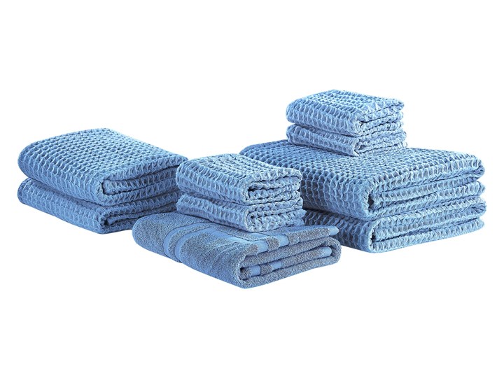 Beliani Komplet 9 ręczników niebieski bawełna zero twist ręczniki dla gości do rąk kąpielowy i mata łazienkowa Ręcznik do rąk Ręcznik kąpielowy Komplet ręczników 70x140 cm Łazienkowe