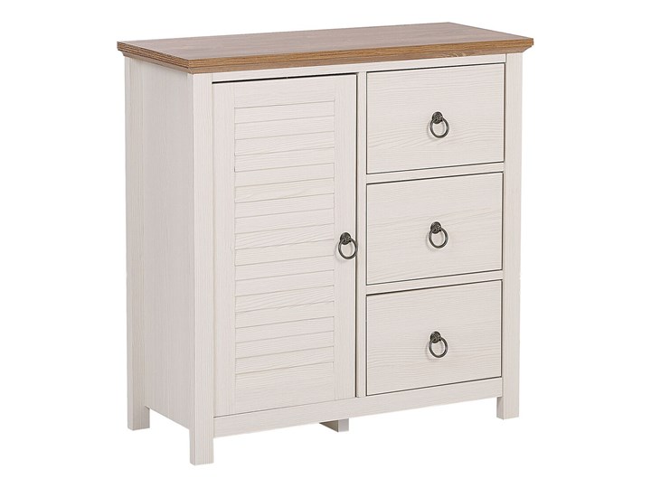Beliani Komoda szafka kremowa drewniana 3 szuflady drzwiczki rustykalny styl do salonu Z szafkami i szufladami Drewno Szerokość 80 cm Płyta MDF Głębokość 33 cm Kolor Beżowy