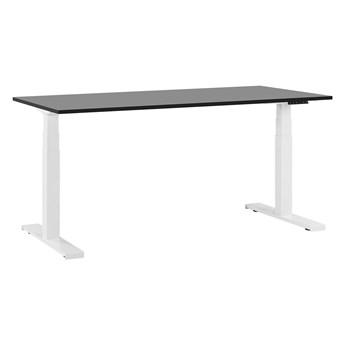 Beliani Regulowane biurko czarny drewniany blat stalowa biała rama elektryczna zmiana wysokości 180 x 80 cm nowoczesny design