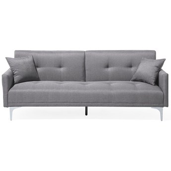 Beliani Sofa rozkładana szara tapicerowana pikowana kanapa do salonu pokoju z funkcją spania metalowe srebrne nogi