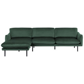Beliani Narożnik zielony welurowy 4-osobowy nowoczesna narożna sofa do salonu prawostronna