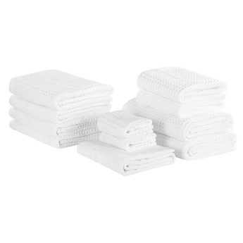 Beliani Komplet 11 ręczników biały bawełna zero twist ręcznik dla gości do rąk kąpielowy plażowy i mata łazienkowa