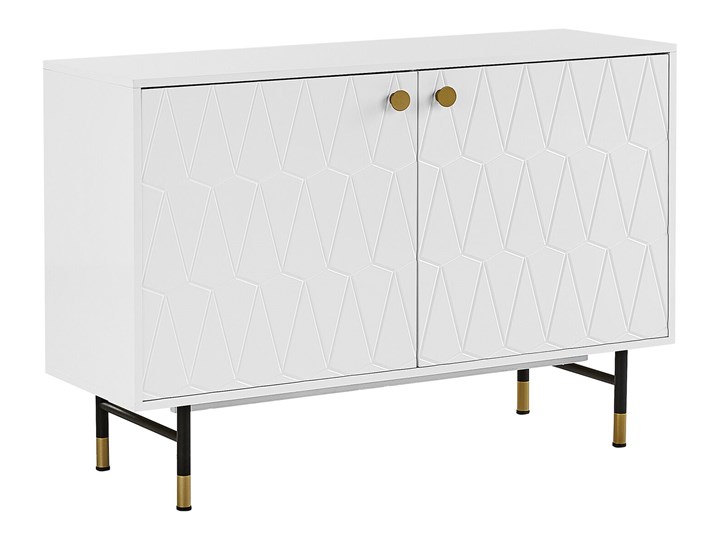 Beliani Komoda biała czarne nogi 82 x 120 cm dwie szafki geometryczny wzór styl retro Głębokość 40 cm Wysokość 82 cm Płyta MDF Z szafkami Pomieszczenie Sypialnia