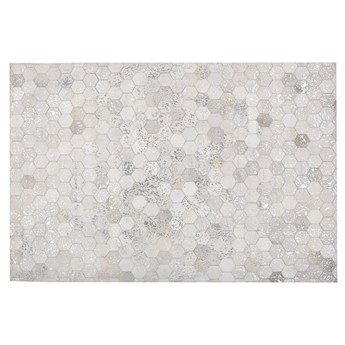 Beliani Prostokątny dywan srebrny z beżowym skóra bydlęca 140 x 200 cm patchwork heksagony styl glamour