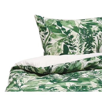 Beliani Komplet pościeli poszewki na kołdrę i poduszkę biało-zielony motyw liści bawełna 155 x 220 cm nowoczesny boho sypialnia