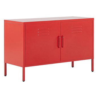 Beliani Szafka dwudrzwiowa czerwona stalowa z półkami meble do biura domowego industrialny design