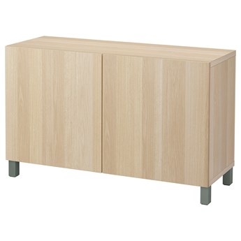 IKEA BESTÅ Kombinacja z drzwiami, Dąb bejcowany na biało/Lappviken/Stubbarp zielony, 120x40x74 cm