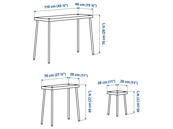 IKEA FRIDNÄS Zestaw stolików/stołków 4 szt, czarny/imit. brzozy Kategoria Stoły z krzesłami Liczba krzeseł 4 krzesła