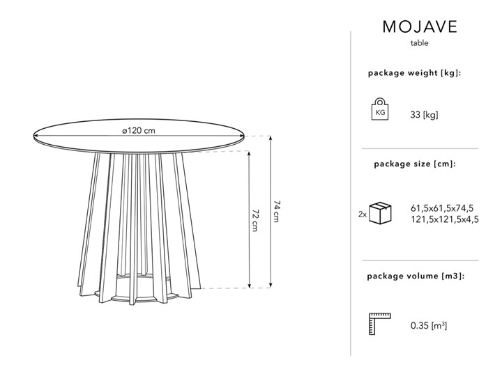 Stół Mojave ∅120x74 cm naturalny Długość(n) 120 cm Kategoria Stoły kuchenne