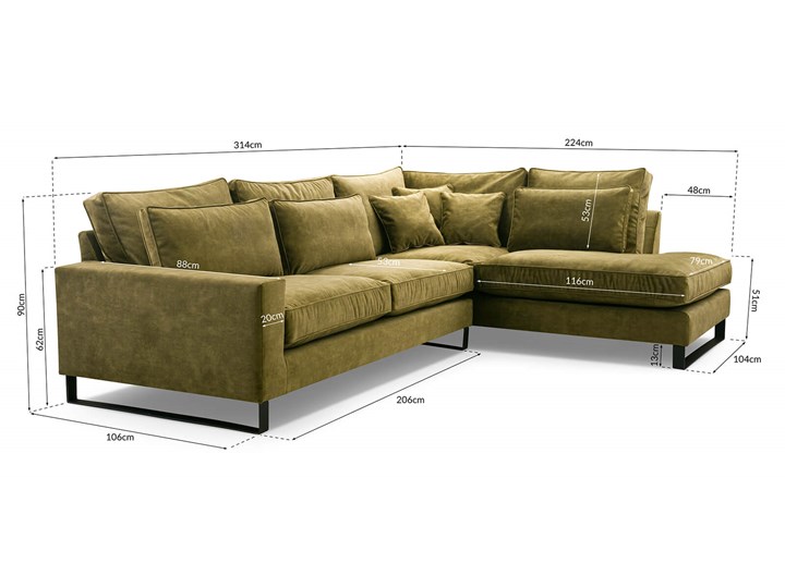Narożnik loftowy CORBLACK / kolory do wyboru Szerokość 320 cm Głębokość 240 cm Wysokość 90 cm Prawostronne Kolor Zielony