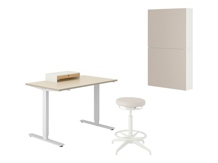 IKEA TROTTEN/LIDKULLEN / BESTÅ/LAPPVIKEN Kombinacja biurko/szafka, i krzesło obrotowe beżowy/biały