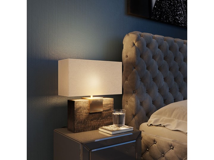 Lampa stołowa Osaka 40x50 cm mango - klosz kremowy Kolor Beżowy Lampa z kloszem Kategoria Lampy stołowe