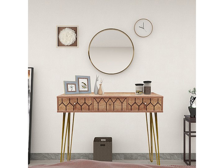 SELSEY Konsola Orianis 115x39 cm hairpin legs z trzema szufladami Wysokość 80 cm Z szufladą Metal Płyta MDF Szerokość 115 cm Drewno Pomieszczenie Salon