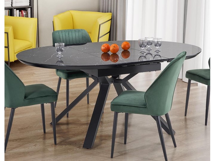 Okrągły stół rozkładany z marmurowym blatem Vertigo Płyta MDF Metal Wysokość 130 cm Szkło Stal Styl Glamour Rozkładanie Rozkładane