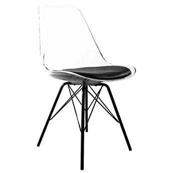 Krzesło transparentne MSA-026 czarna poduszka, czarne metalowe nogi
