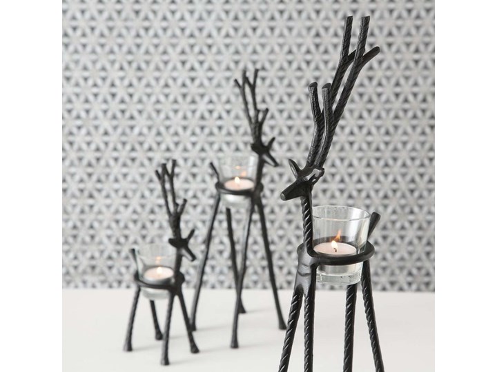 Świecznik Reindeer 52cm black, 8 x 14 x 52 cm Podgrzewacz Metal Szkło Kolor Czarny