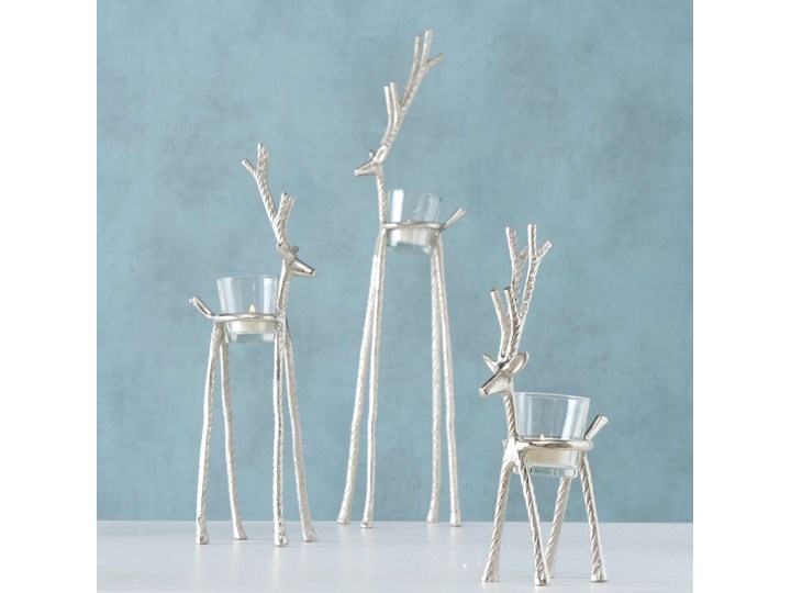 Świecznik Reindeer 51cm silver, 9 x 13 x 51 cm Szkło Metal Podgrzewacz Kolor Srebrny