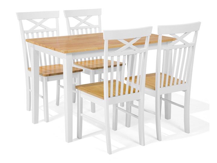 Beliani Zestaw mebli do jadalni 4-osobowy drewniany biały stół 120 x 75 cm 4 krzesła nowoczesny Pomieszczenie Jadalnia Kategoria Stoły z krzesłami
