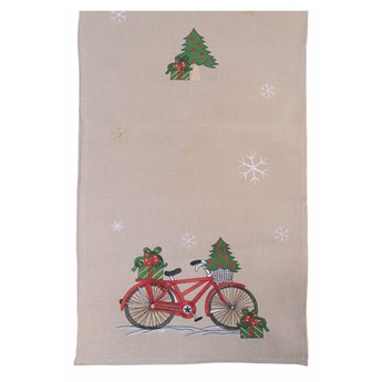 Beżowy świąteczny bieżnik Villa d'Este Xmas Bicycle, 40x175 cm