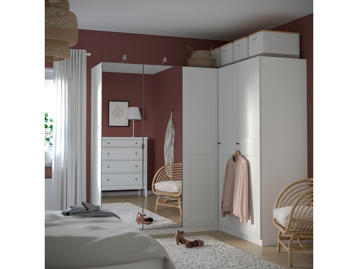 IKEA PAX / GRIMO/VIKEDAL Szafa narożna, biały/lustro, 210/160x201 cm