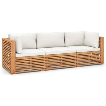 vidaXL 3-os. sofa ogrodowa z poduszkami, lite drewno tekowe