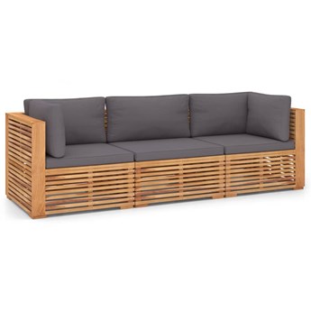 vidaXL 3-os. sofa ogrodowa z poduszkami, lite drewno tekowe