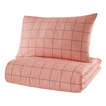 Różowa narzuta z poszewką na poduszkę z bawełny ranforce EnLora Home Piga, 180x225 cm