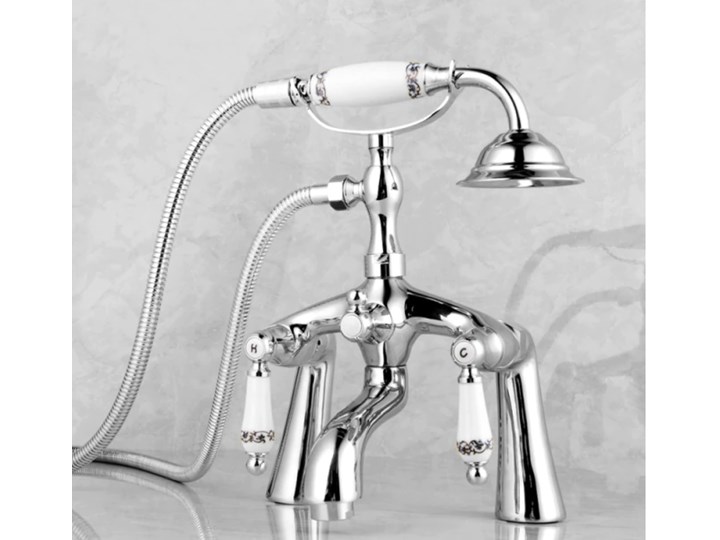 BATERIA ŁAZIENKOWA Z PRYSZNICEM RETRO , CHROM Bateria ścienna Wykończenie Mosiądz Kategoria Baterie łazienkowe