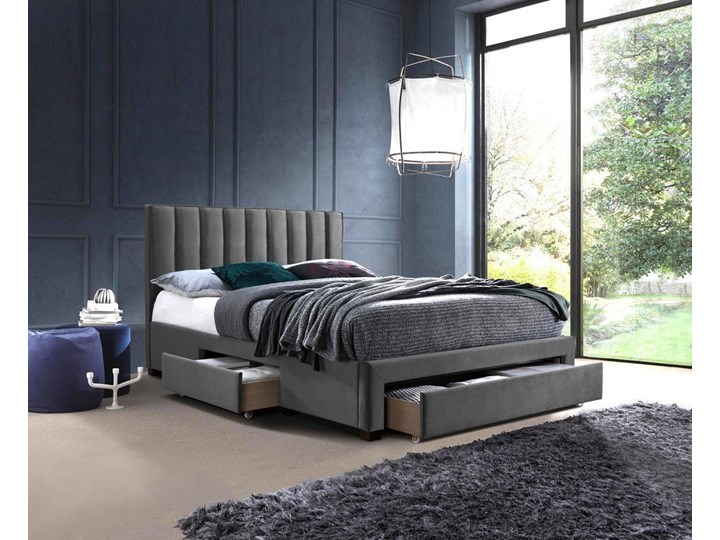 Dwuosobowe łóżko z szufladami Merina - popiel Łóżko pikowane Łóżko tapicerowane Tkanina Styl Glamour Drewno Styl Minimalistyczny