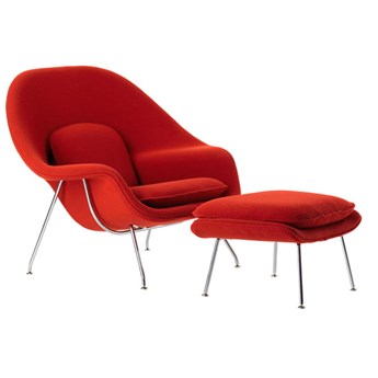 Czerwony Fotel Wełna Naturalna Inspirowany Projektem Womb Chair