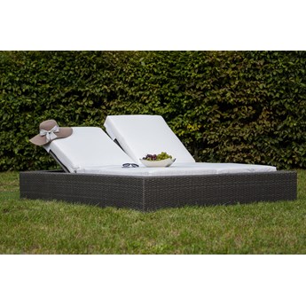 Łóżko ogrodowe z szarego technorattanu poduszki ecru