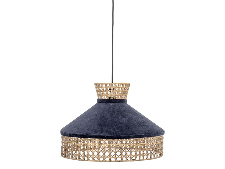 Lampa wisząca z plecionki rattanowej wykończona niebieskim aksamitem Lampa inspirowana Tkanina Lampa z kloszem Metal Stal Kategoria Lampy wiszące