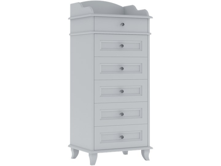 Grafitowa wysoka komoda dziecięca Glamour z szufladami Wysokość 141 cm Głębokość 44 cm Szerokość 60 cm Płyta MDF Szerokość 56 cm Drewno Pomieszczenie Pokój przedszkolaka