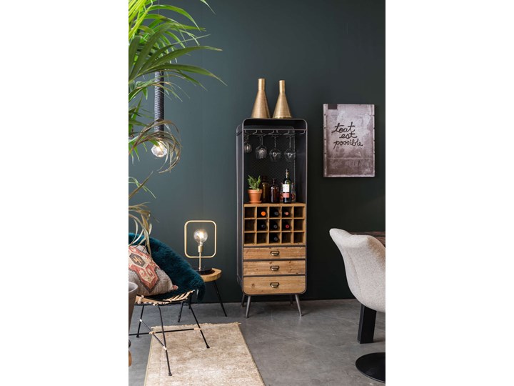 Lampa stołowa Cubo Dutchbone Metal Lampa z abażurem Mosiądz Stal Drewno Styl Vintage