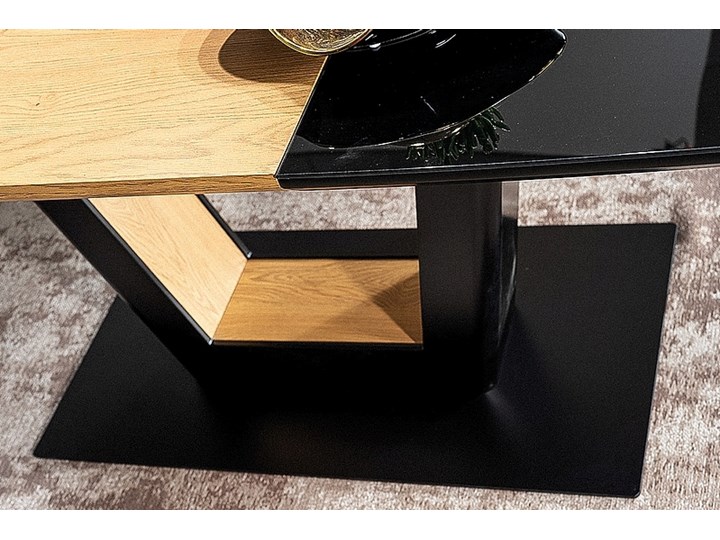 Czarny stół rozkładany Sydney ze wstawkami drewnopodobnymi Metal Płyta laminowana Szkło Pomieszczenie Stoły do jadalni Płyta MDF Kategoria Stoły kuchenne