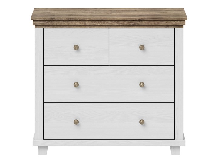 Pojemna komoda z czterema szufladami do sypialni Evora 90x81x42 Płyta MDF Z witrynami Szerokość 90 cm Wysokość 81 cm Głębokość 42 cm Pomieszczenie Salon