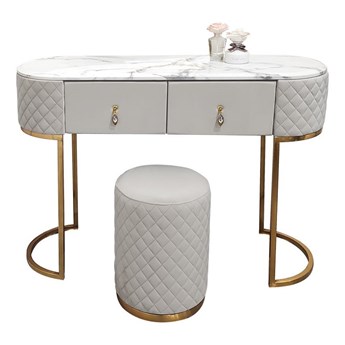 Toaletka z pufą Glamour w szarym welurze Monaliza