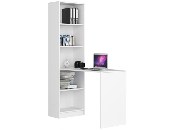 Białe biurko z regałem - Lemsi Drewno Płyta meblowa Pomieszczenie Biuro Szerokość 125 cm Kolor Biały