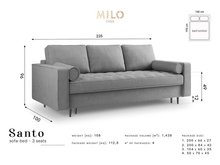 Beżowa rozkładana sofa Milo Casa Santo Szerokość 225 cm Głębokość 100 cm Nóżki Bez nóżek