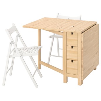 IKEA NORDEN / TERJE Stół i 2 składane krzesła, brzoza/biały, 26/89/152 cm