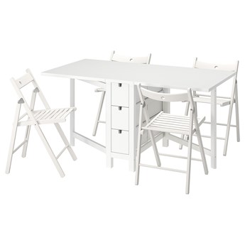 IKEA NORDEN / TERJE Stół i 4 krzesła, składany biały/biały, 26/89/152 cm