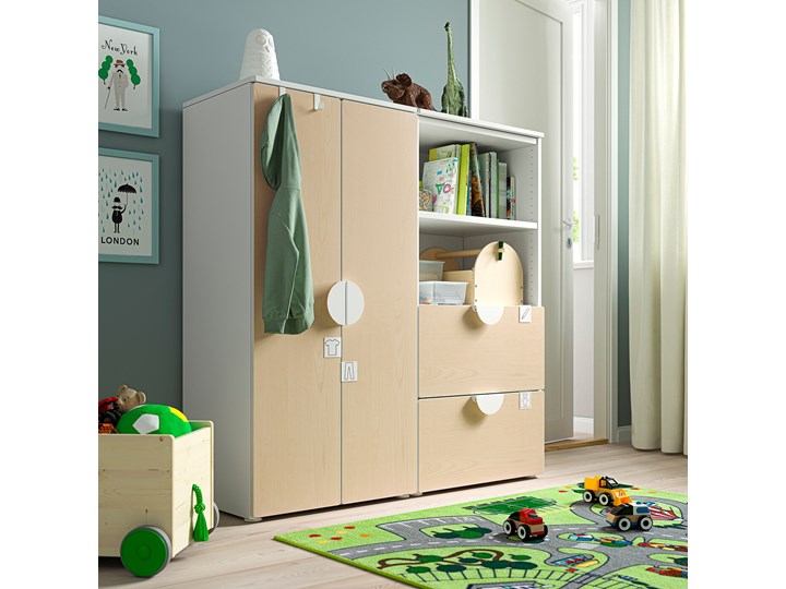 IKEA SMÅSTAD / PLATSA Regał, Biały/brzoza, 120x42x123 cm Płyta MDF Na książki Płyta laminowana Płyta meblowa Kategoria Witryny
