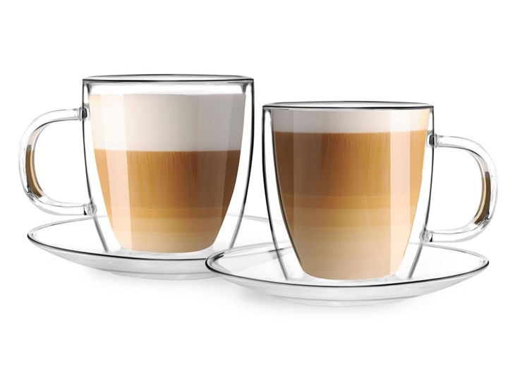 Zestaw 2 szklanych filiżanek z podwójną ścianką i spodkami Vialli Design, 250 ml Filiżanka do herbaty Filiżanka do kawy Kategoria Filiżanki