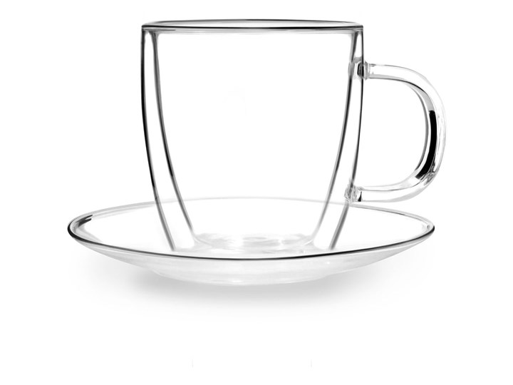 Zestaw 2 szklanych filiżanek z podwójną ścianką i spodkami Vialli Design, 250 ml Filiżanka do herbaty Kategoria Filiżanki Filiżanka do kawy Kolor Szary