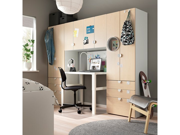 IKEA SMÅSTAD / PLATSA Regał, Biały/brzoza, 240x42x181 cm Płyta meblowa Pomieszczenie Biuro Płyta MDF Płyta laminowana Kategoria Witryny