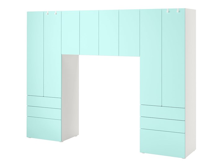 IKEA SMÅSTAD / PLATSA Regał, Biały/bladoturkusowy, 240x42x181 cm Pomieszczenie Biuro Płyta laminowana Płyta MDF Płyta meblowa Kategoria Witryny