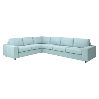 IKEA VIMLE Sofa narożna 5-osobowa, z szerokimi podłokietnikami/Saxemara jasnoniebieski, Wysokość z poduchami oparcia: 83 cm