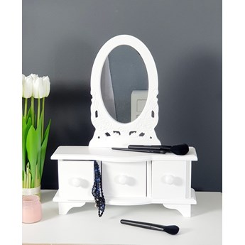 Stylowa toaletka z serii Romantic, trzy szufladki, lustro, matowa biel.