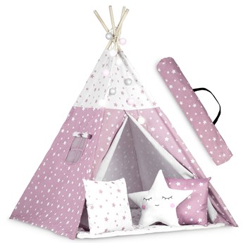 Namiot tipi dla dzieci ze swiatelkami  rozowe w gwiazdki