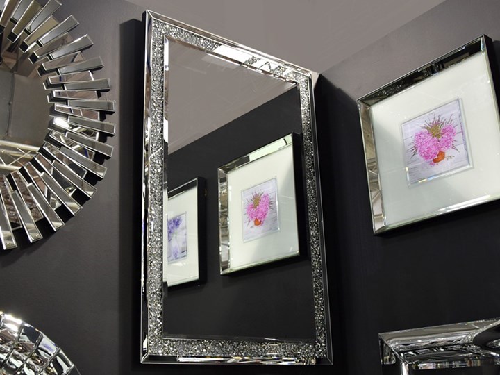 Lustro Glamur z kryształkami Angelitta Prostokątne Ścienne Lustro z ramą Pomieszczenie Salon